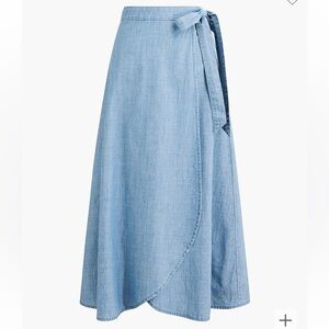 J Crew Factory Chambray Pull-on Faux-wrap skirt